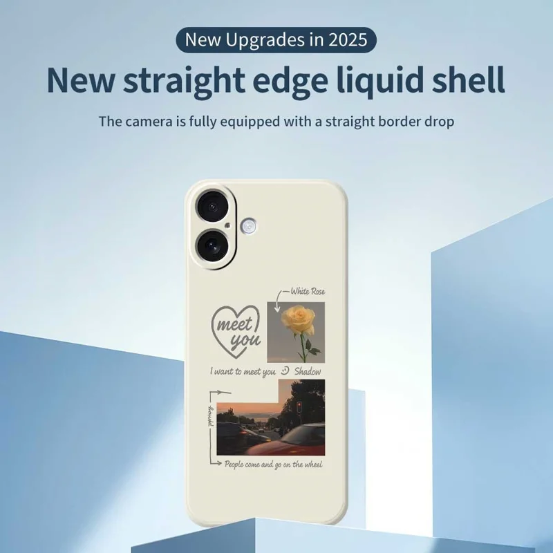For iPhone 17 Case Meet You Photo Pattern Printing Straight Edge TPU Phone Back Cover - Beige