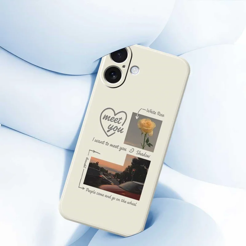 For iPhone 17 Case Meet You Photo Pattern Printing Straight Edge TPU Phone Back Cover - Beige