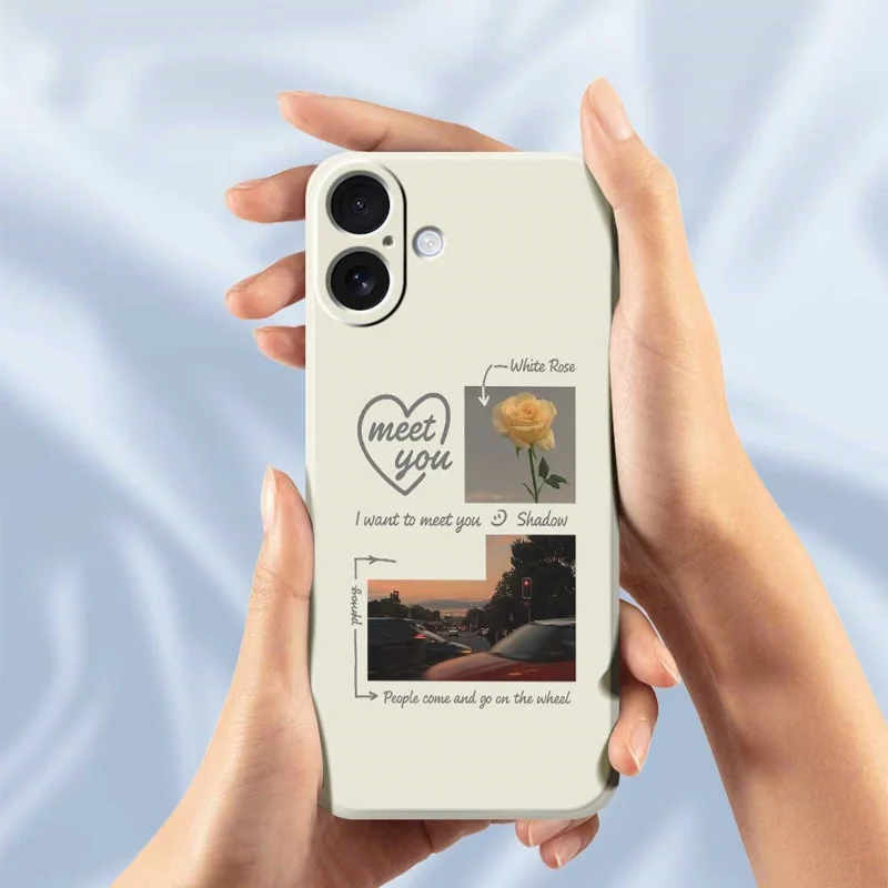 For iPhone 17 Case Meet You Photo Pattern Printing Straight Edge TPU Phone Back Cover - Beige