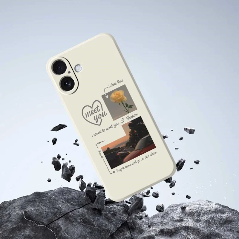 For iPhone 17 Case Meet You Photo Pattern Printing Straight Edge TPU Phone Back Cover - Beige