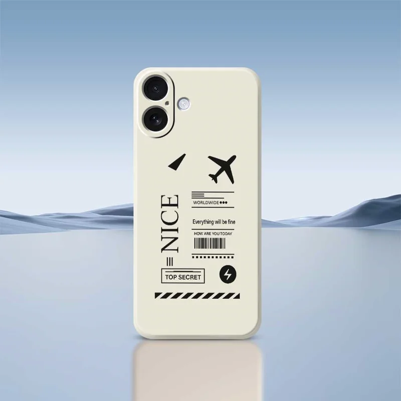 For iPhone 17 Case Boarding Ticket Pattern Printing Straight Edge TPU Phone Back Cover - Beige