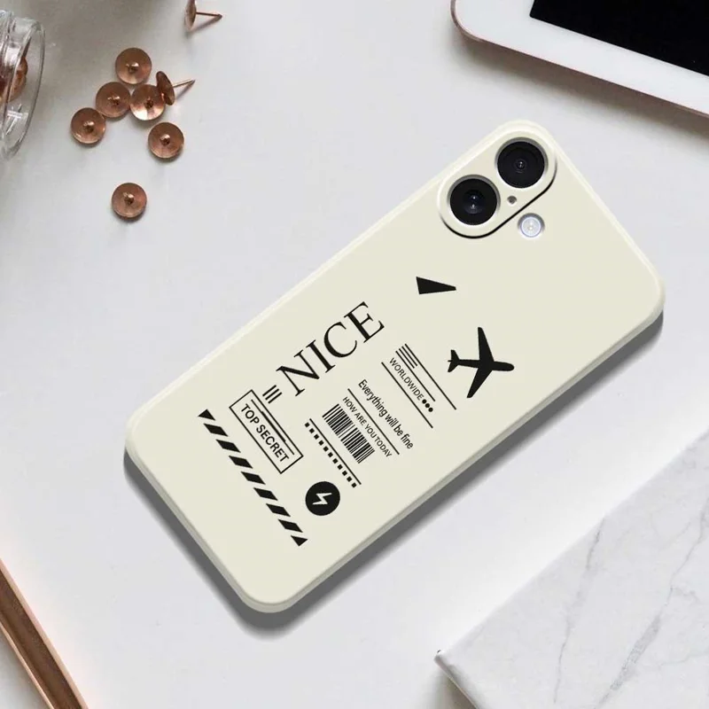 For iPhone 17 Case Boarding Ticket Pattern Printing Straight Edge TPU Phone Back Cover - Beige