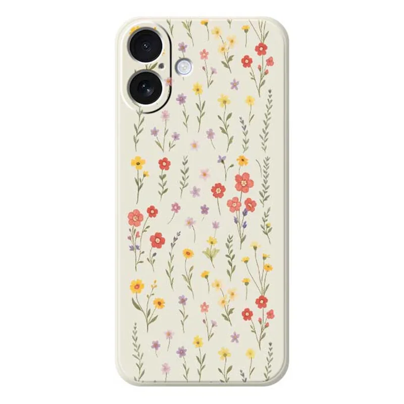 Voor iPhone 17 Hoesje met Bloemen- en Grasschildering Rechte Rand TPU Telefoon Achterkant - Beige
