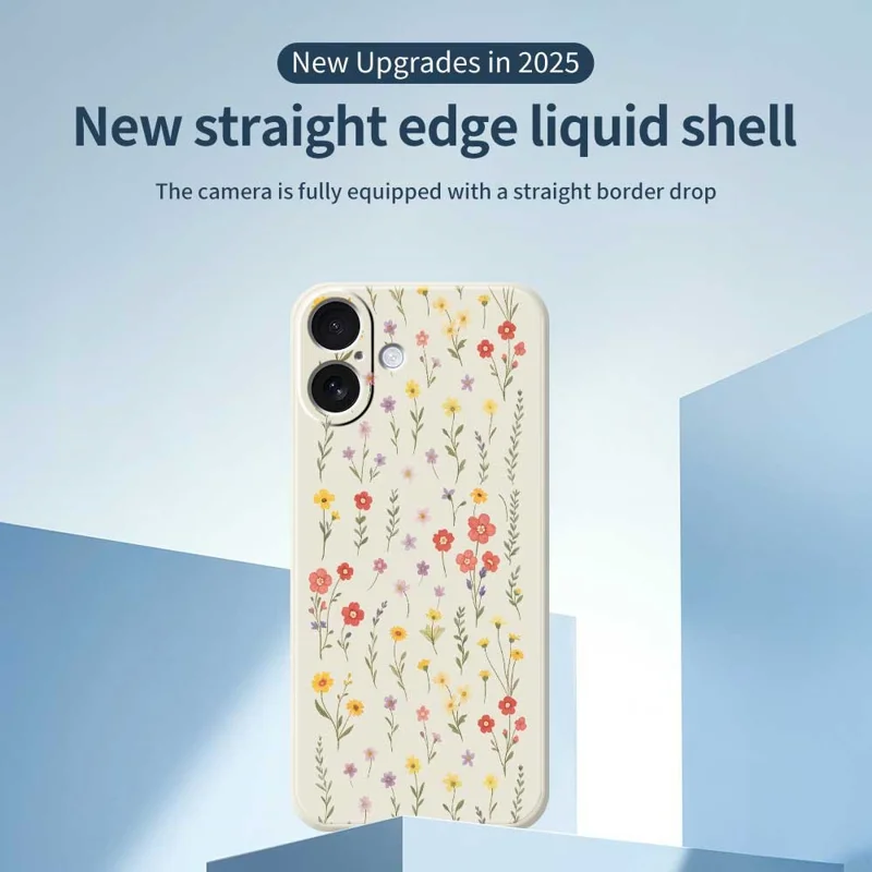 Voor iPhone 17 Hoesje met Bloemen- en Grasschildering Rechte Rand TPU Telefoon Achterkant - Beige