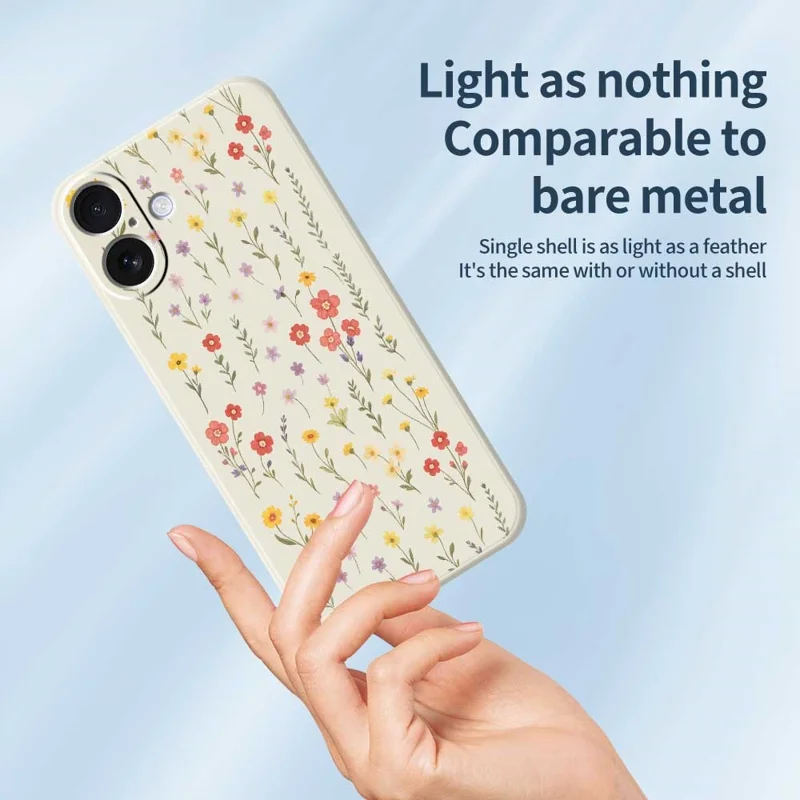 Voor iPhone 17 Hoesje met Bloemen- en Grasschildering Rechte Rand TPU Telefoon Achterkant - Beige