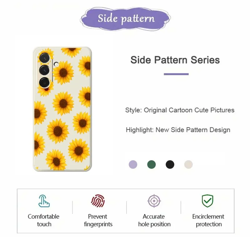 Capa para Samsung Galaxy A36 5G com Estampa de Girassóis, Borda Reta, Capa Traseira de TPU - Bege