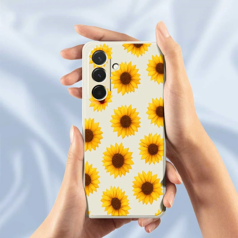 Capa para Samsung Galaxy A36 5G com Estampa de Girassóis, Borda Reta, Capa Traseira de TPU - Bege