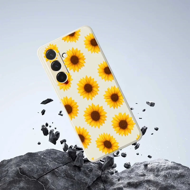 Capa para Samsung Galaxy A36 5G com Estampa de Girassóis, Borda Reta, Capa Traseira de TPU - Bege