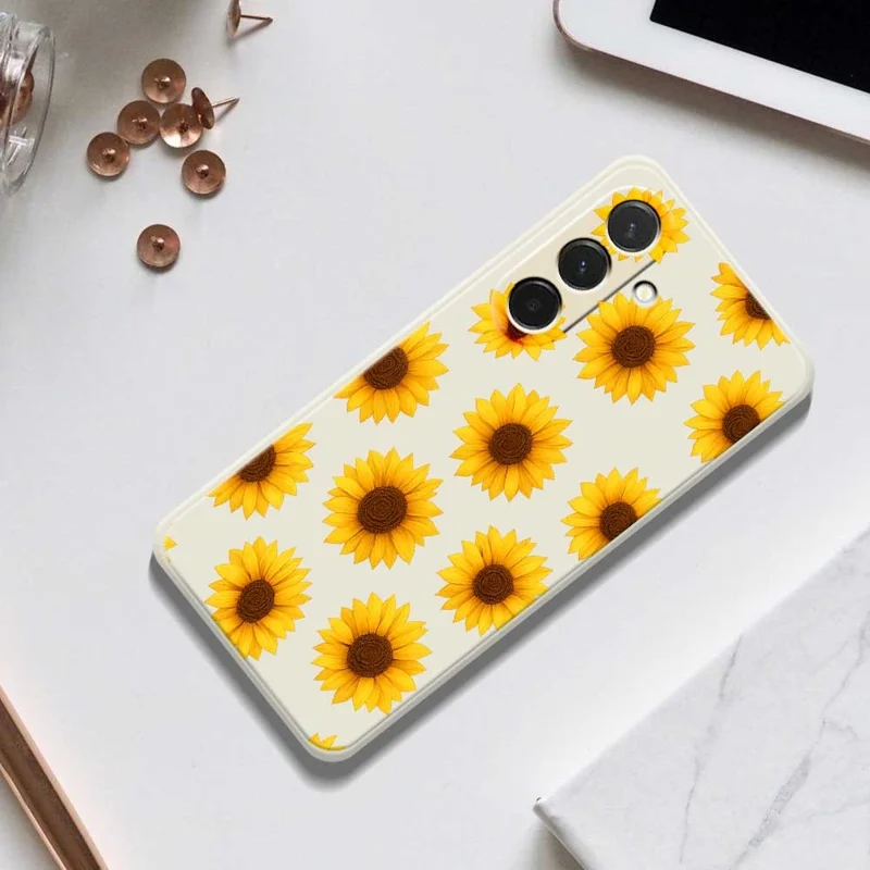 Capa para Samsung Galaxy A36 5G com Estampa de Girassóis, Borda Reta, Capa Traseira de TPU - Bege