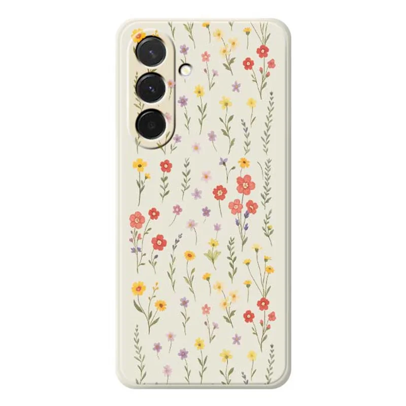 Pour Samsung Galaxy A36 5G Étui Motif de Fleurs et d'Herbes Impression de Bord Droit Coque Arrière de Téléphone en TPU - Beige