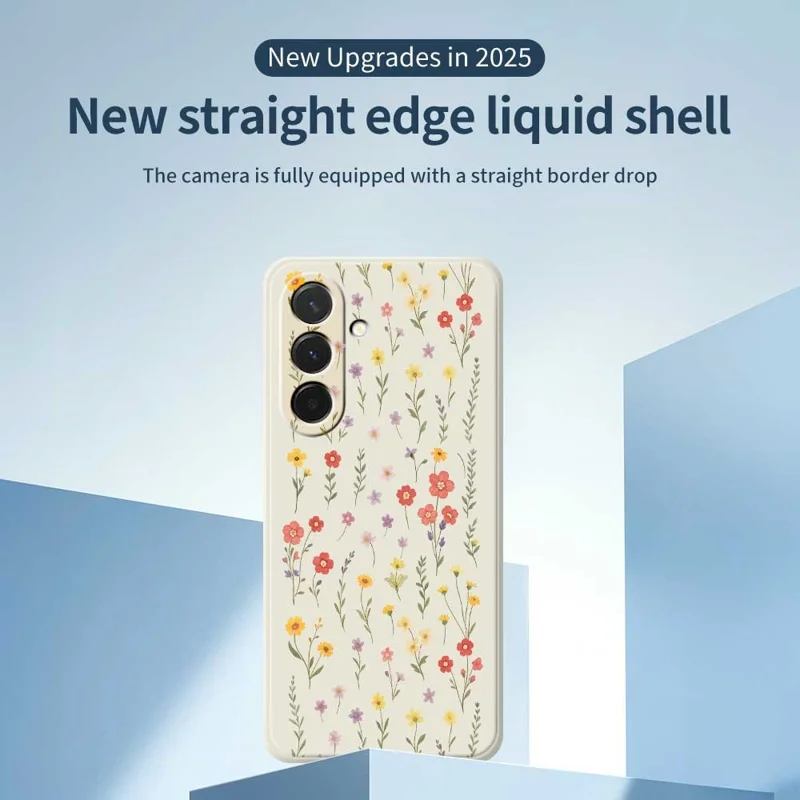 Pour Samsung Galaxy A36 5G Étui Motif de Fleurs et d'Herbes Impression de Bord Droit Coque Arrière de Téléphone en TPU - Beige