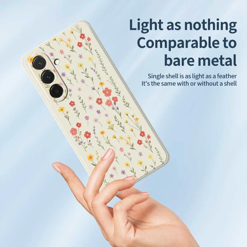 Pour Samsung Galaxy A36 5G Étui Motif de Fleurs et d'Herbes Impression de Bord Droit Coque Arrière de Téléphone en TPU - Beige