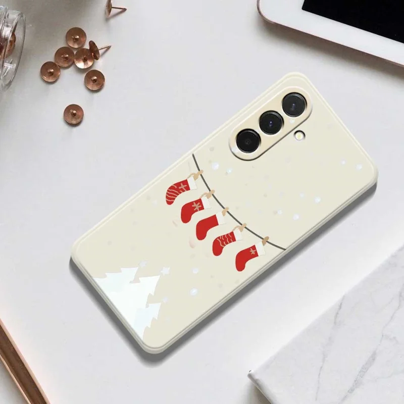 Pour Samsung Galaxy A36 5G Étui Motif de Bas de Noël Impression sur Bord Droit Coque Arrière TPU pour Téléphone - Beige