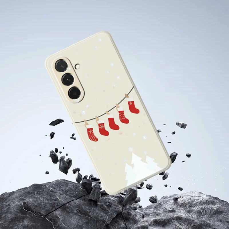 Pour Samsung Galaxy A36 5G Étui Motif de Bas de Noël Impression sur Bord Droit Coque Arrière TPU pour Téléphone - Beige
