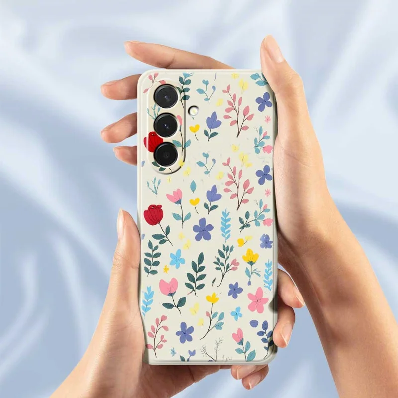Capa para Samsung Galaxy A36 5G com Padrão de Ramos Floridos Coloridos, Borda Reta, Capa Traseira de TPU para Celular - Bege