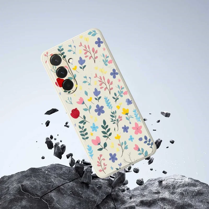 Capa para Samsung Galaxy A36 5G com Padrão de Ramos Floridos Coloridos, Borda Reta, Capa Traseira de TPU para Celular - Bege