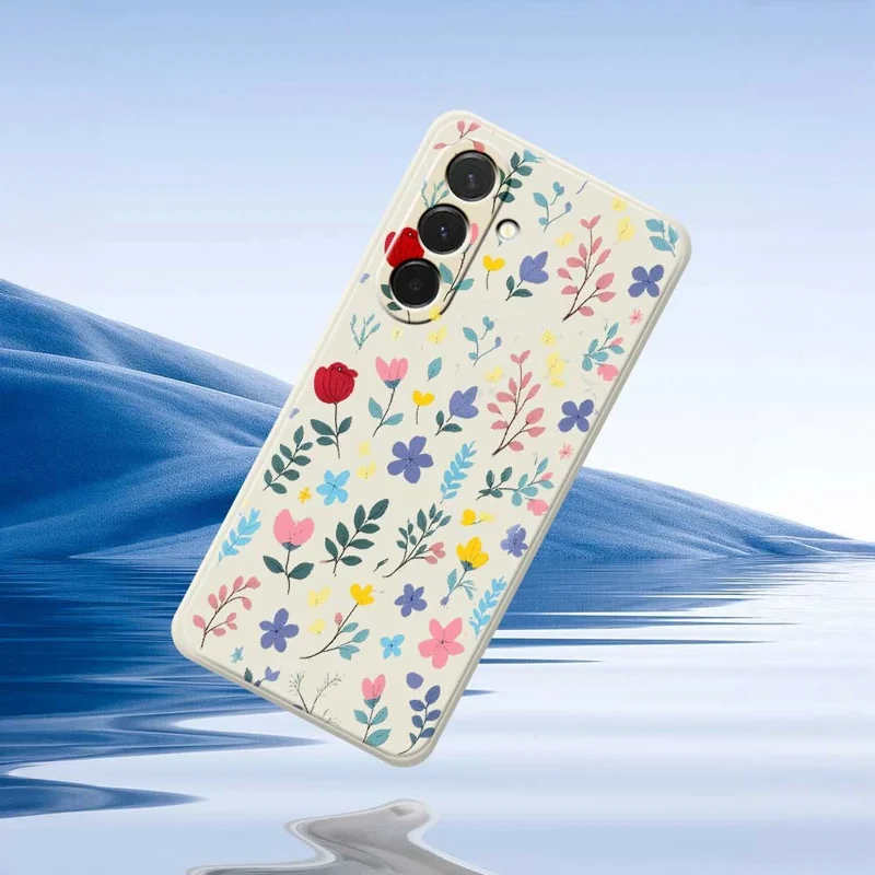 Capa para Samsung Galaxy A36 5G com Padrão de Ramos Floridos Coloridos, Borda Reta, Capa Traseira de TPU para Celular - Bege