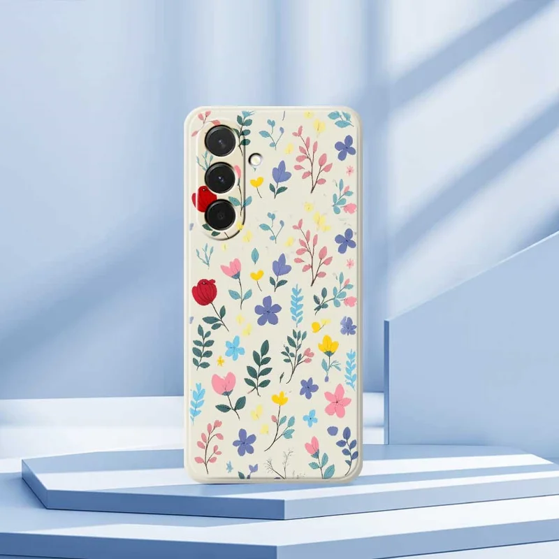 Capa para Samsung Galaxy A36 5G com Padrão de Ramos Floridos Coloridos, Borda Reta, Capa Traseira de TPU para Celular - Bege