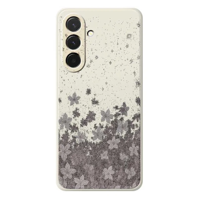 For Samsung Galaxy A36 5G Case Grey Flowers Pattern Printing Straight Edge TPU Phone Back Cover - Beige