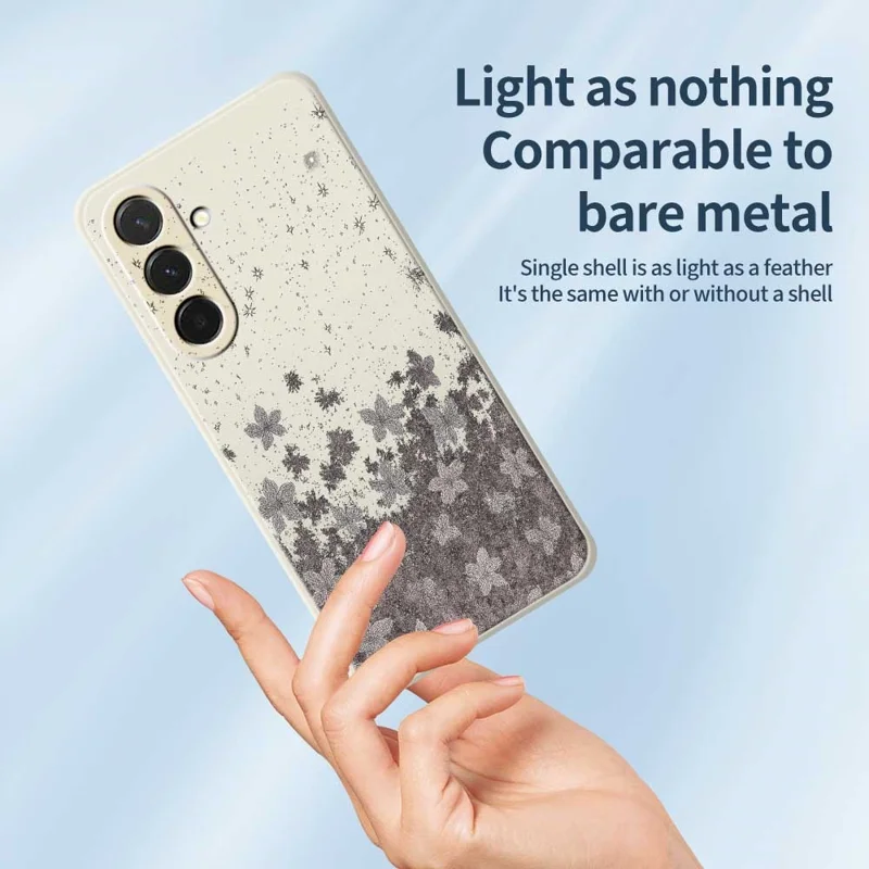 For Samsung Galaxy A36 5G Case Grey Flowers Pattern Printing Straight Edge TPU Phone Back Cover - Beige