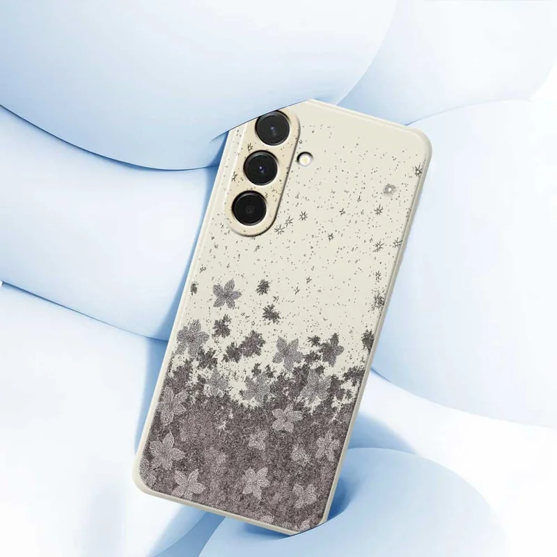 For Samsung Galaxy A36 5G Case Grey Flowers Pattern Printing Straight Edge TPU Phone Back Cover - Beige