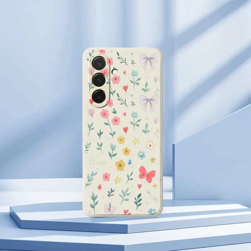 For Samsung Galaxy A36 5G Case Floral Bow Pattern Printing Straight Edge TPU Phone Back Cover - Beige