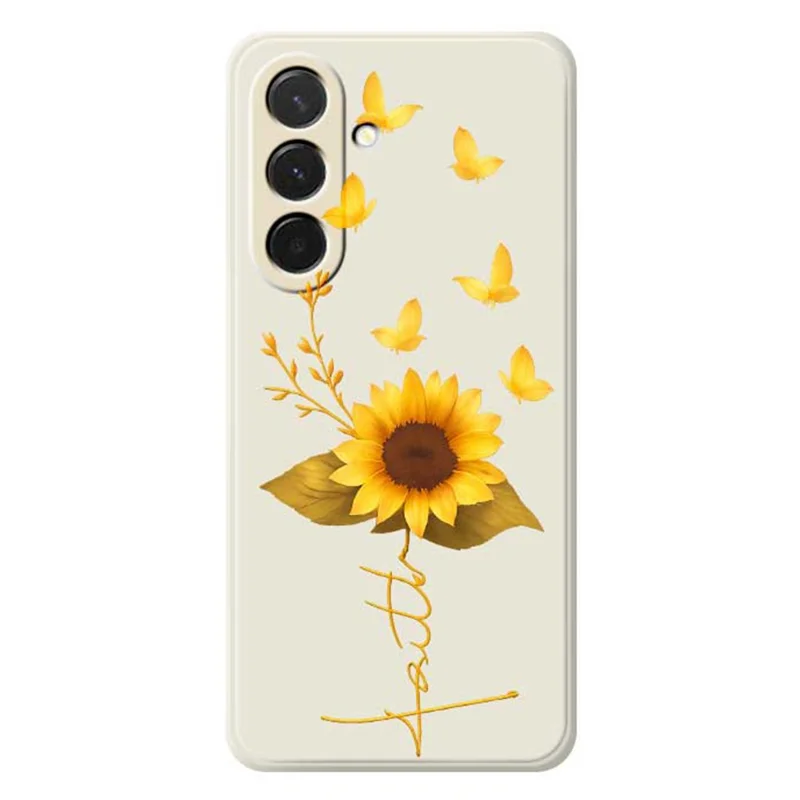 Pour Samsung Galaxy A36 5G Étui Papillon Doré Motif Tournesol Impression Bords Droits TPU Housse Arrière de Téléphone - Beige