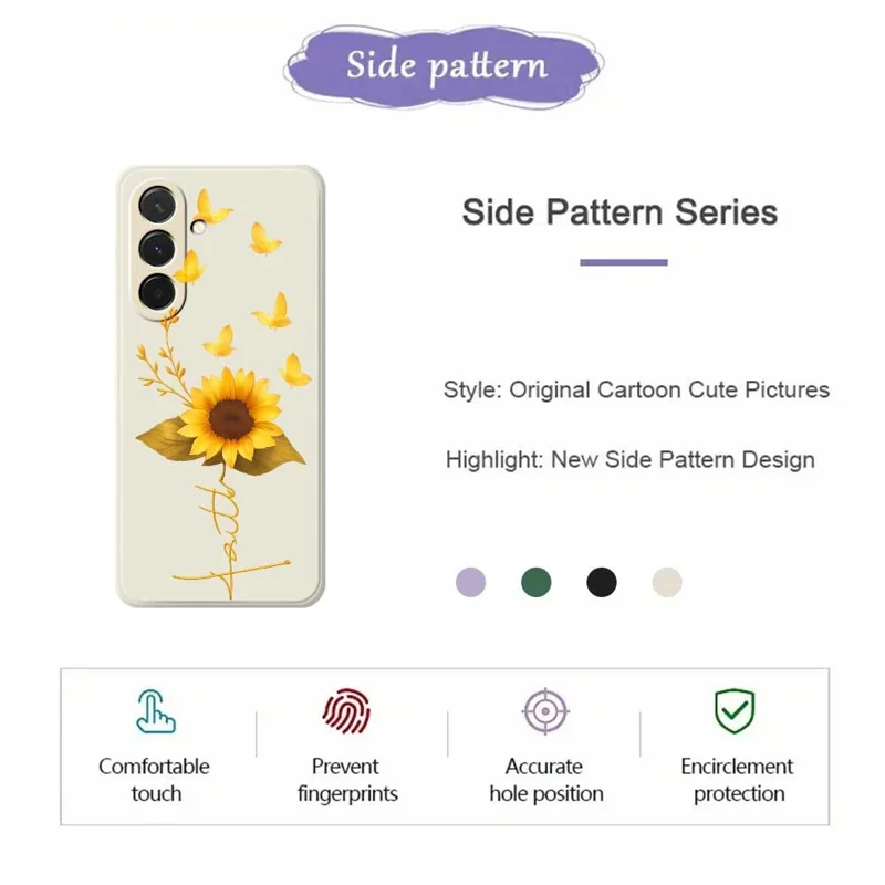 Pour Samsung Galaxy A36 5G Étui Papillon Doré Motif Tournesol Impression Bords Droits TPU Housse Arrière de Téléphone - Beige