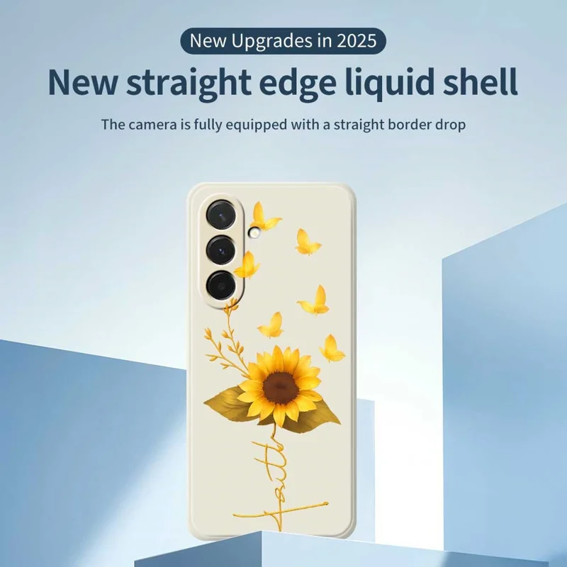 Pour Samsung Galaxy A36 5G Étui Papillon Doré Motif Tournesol Impression Bords Droits TPU Housse Arrière de Téléphone - Beige