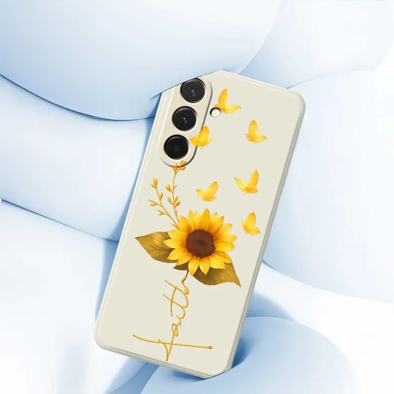 Pour Samsung Galaxy A36 5G Étui Papillon Doré Motif Tournesol Impression Bords Droits TPU Housse Arrière de Téléphone - Beige