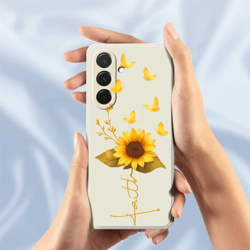 Pour Samsung Galaxy A36 5G Étui Papillon Doré Motif Tournesol Impression Bords Droits TPU Housse Arrière de Téléphone - Beige