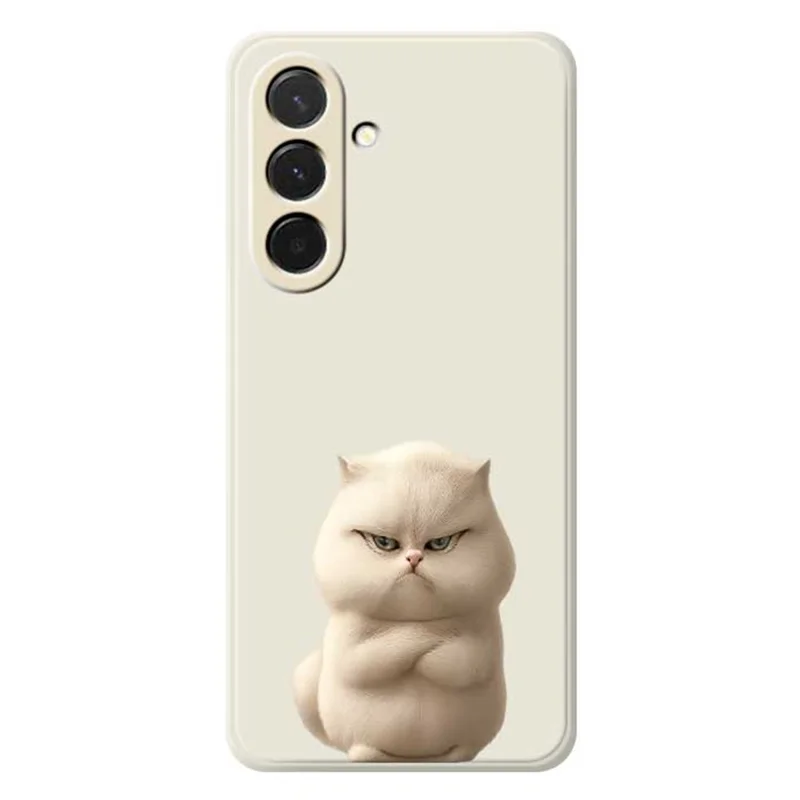 For Samsung Galaxy A36 5G Case Angry Cat Pattern Printing Straight Edge TPU Phone Back Cover - Beige