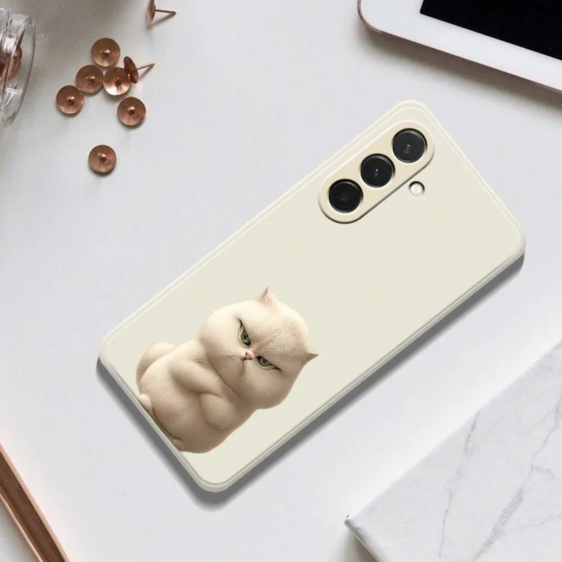 For Samsung Galaxy A36 5G Case Angry Cat Pattern Printing Straight Edge TPU Phone Back Cover - Beige