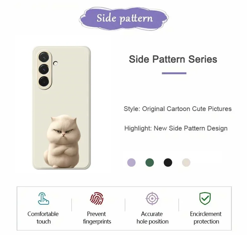 For Samsung Galaxy A36 5G Case Angry Cat Pattern Printing Straight Edge TPU Phone Back Cover - Beige