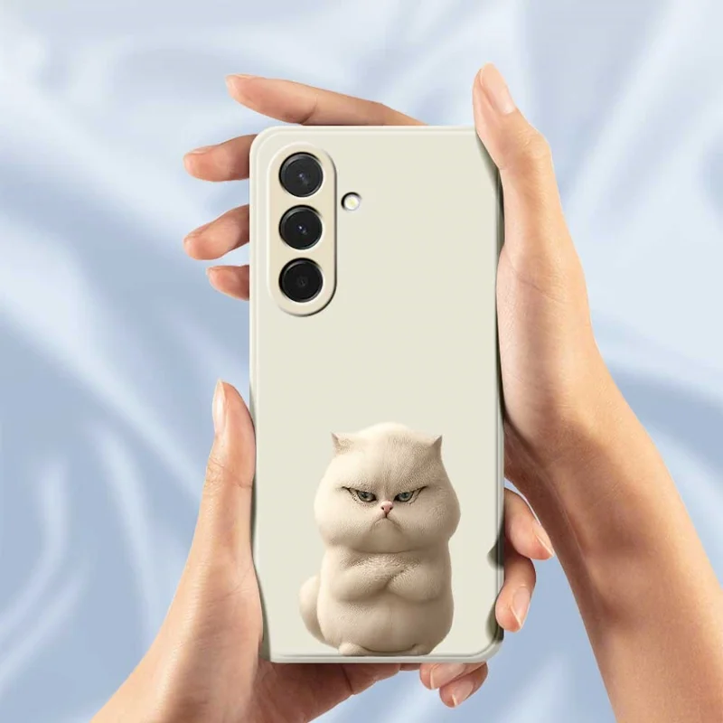 For Samsung Galaxy A36 5G Case Angry Cat Pattern Printing Straight Edge TPU Phone Back Cover - Beige