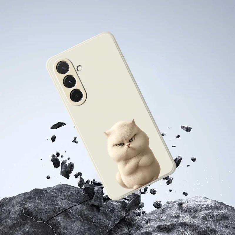 For Samsung Galaxy A36 5G Case Angry Cat Pattern Printing Straight Edge TPU Phone Back Cover - Beige
