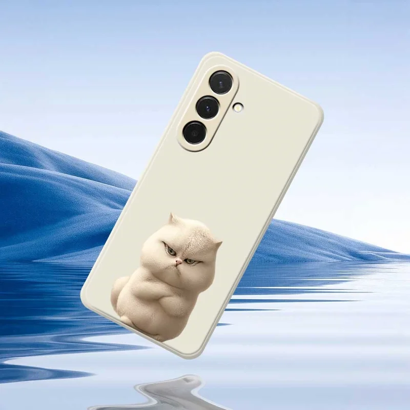 For Samsung Galaxy A36 5G Case Angry Cat Pattern Printing Straight Edge TPU Phone Back Cover - Beige