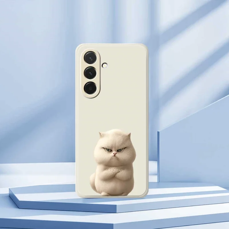 For Samsung Galaxy A36 5G Case Angry Cat Pattern Printing Straight Edge TPU Phone Back Cover - Beige
