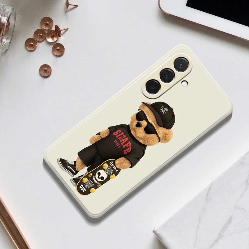 For Samsung Galaxy A36 5G Case Cool Bear Pattern Printing Straight Edge TPU Phone Back Cover - Beige