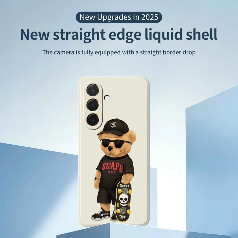 For Samsung Galaxy A36 5G Case Cool Bear Pattern Printing Straight Edge TPU Phone Back Cover - Beige
