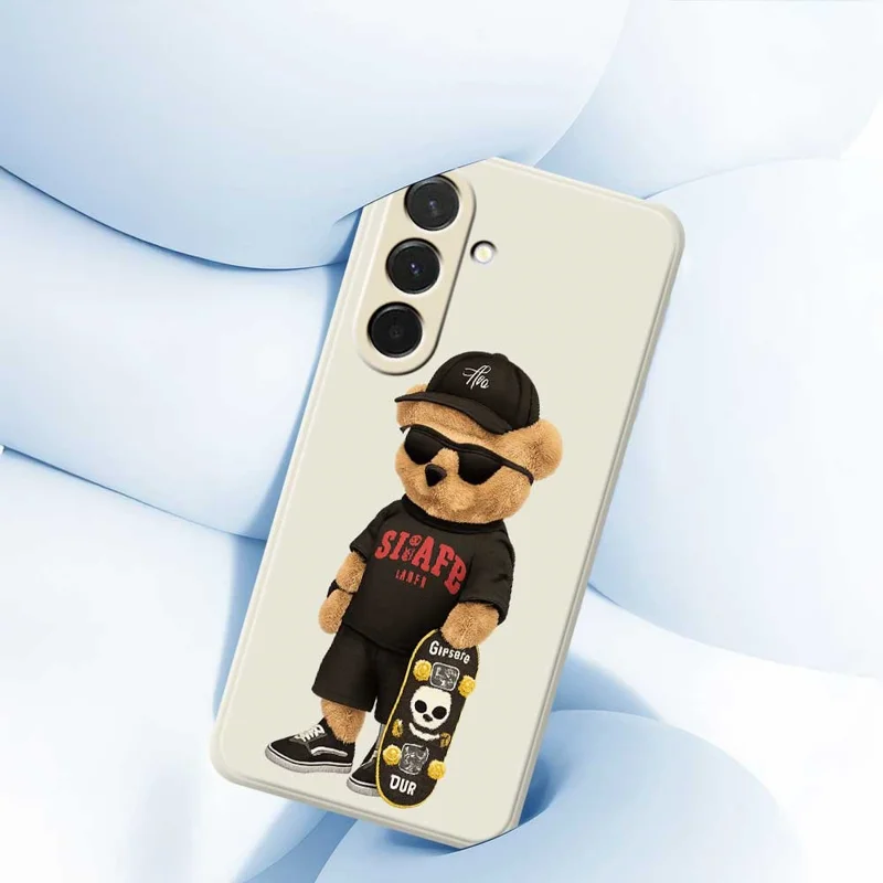 For Samsung Galaxy A36 5G Case Cool Bear Pattern Printing Straight Edge TPU Phone Back Cover - Beige