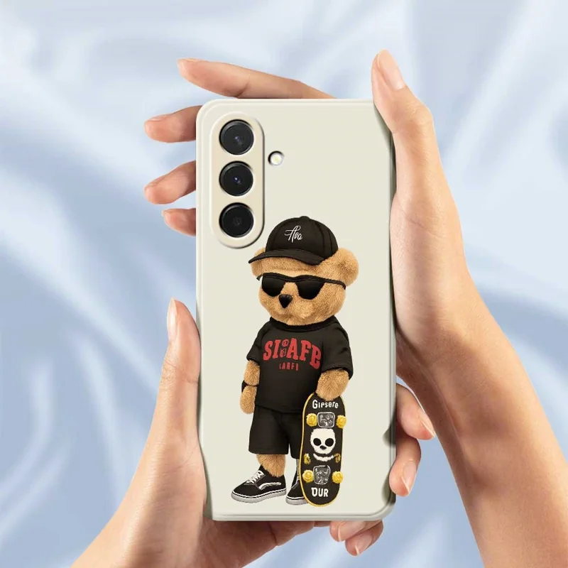 For Samsung Galaxy A36 5G Case Cool Bear Pattern Printing Straight Edge TPU Phone Back Cover - Beige