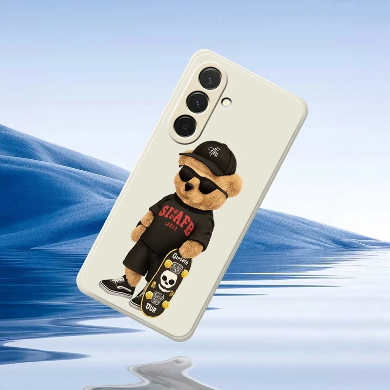 For Samsung Galaxy A36 5G Case Cool Bear Pattern Printing Straight Edge TPU Phone Back Cover - Beige