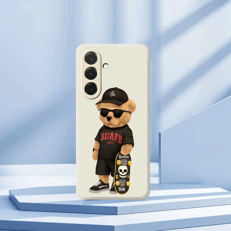 For Samsung Galaxy A36 5G Case Cool Bear Pattern Printing Straight Edge TPU Phone Back Cover - Beige