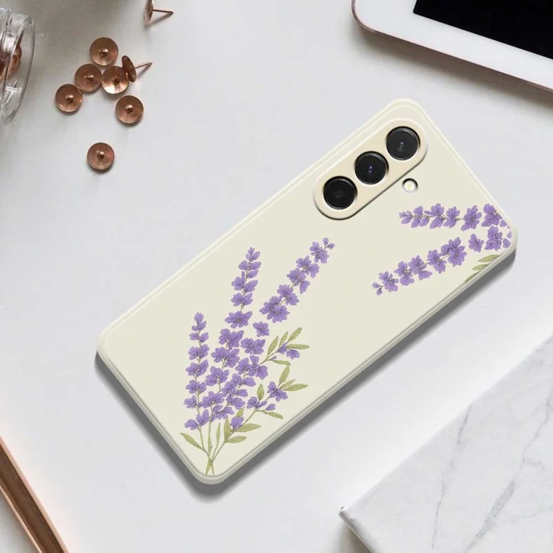 For Samsung Galaxy A36 5G Case Lavender Pattern Printing Straight Edge TPU Phone Back Cover - Beige