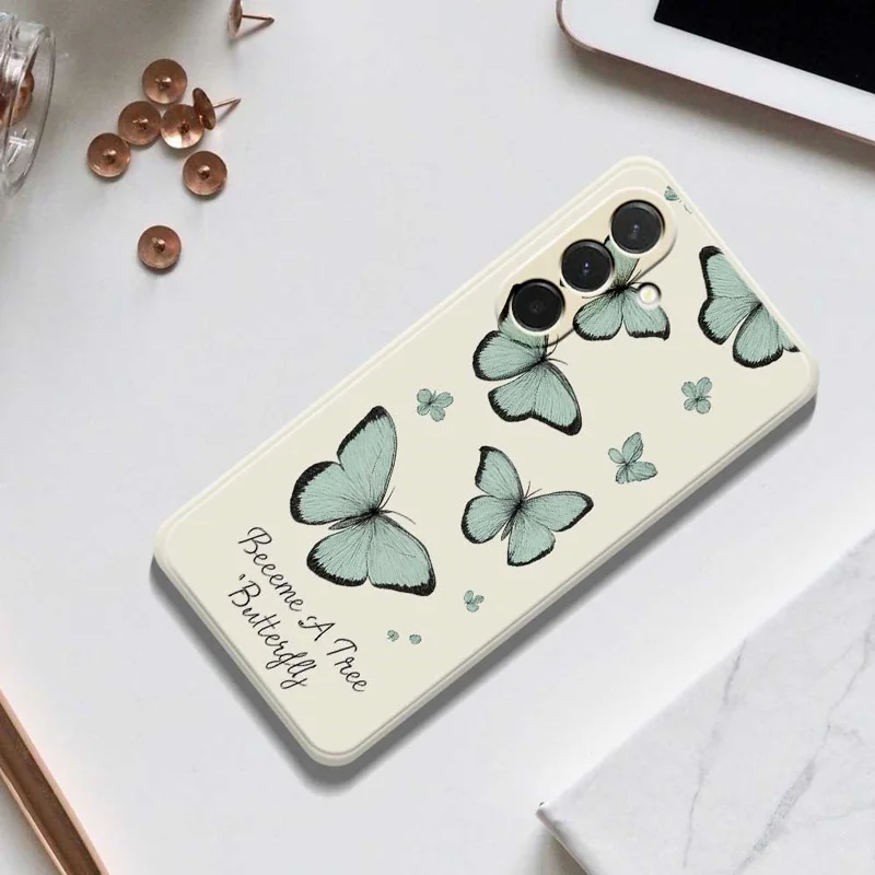 Étui pour Samsung Galaxy A36 5G Motif Papillon Vert Impression avec Bords Droits Coque Arrière TPU pour Téléphone - Beige