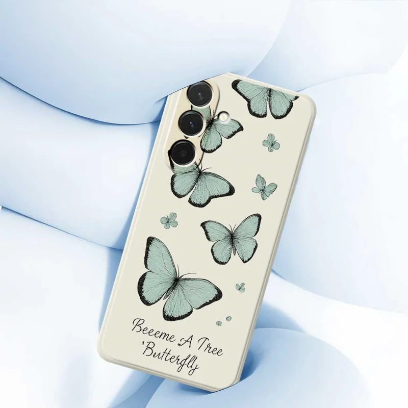 Étui pour Samsung Galaxy A36 5G Motif Papillon Vert Impression avec Bords Droits Coque Arrière TPU pour Téléphone - Beige