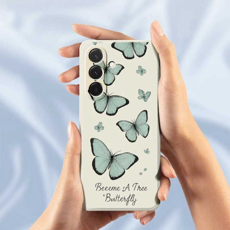 Étui pour Samsung Galaxy A36 5G Motif Papillon Vert Impression avec Bords Droits Coque Arrière TPU pour Téléphone - Beige