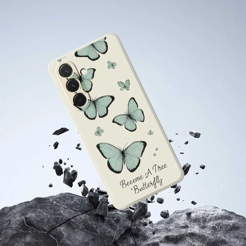 Étui pour Samsung Galaxy A36 5G Motif Papillon Vert Impression avec Bords Droits Coque Arrière TPU pour Téléphone - Beige