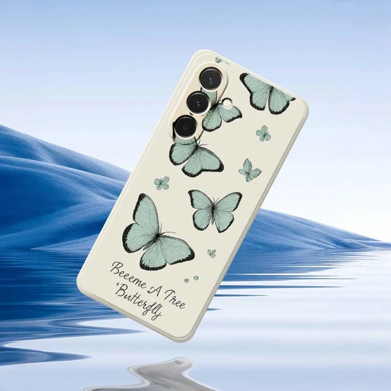 Étui pour Samsung Galaxy A36 5G Motif Papillon Vert Impression avec Bords Droits Coque Arrière TPU pour Téléphone - Beige